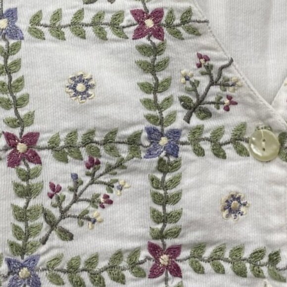 Paul Harris Floral Embroidered Top Vest Women's Size Small White Button 70s - Picture 3 of 11